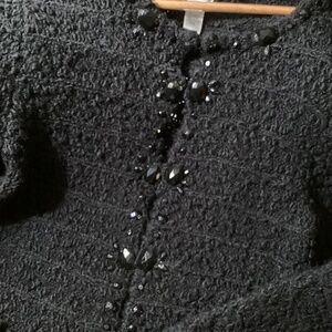 Chico’s Cardigan Sweater Size 1 Black With Embellishments Preppy! Classic!